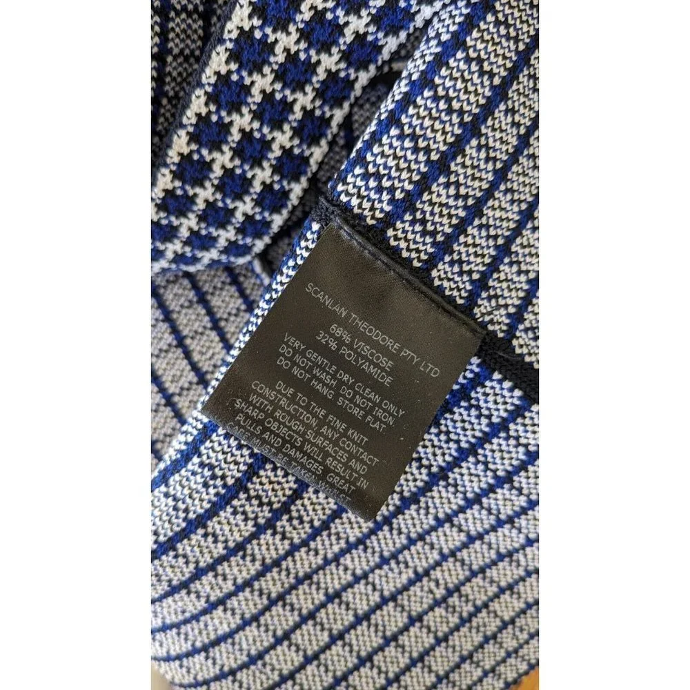 SCANLAN THEODORE Crepe Knit Plaid Strappy Top in Navy Blue, Small/8 - Picture 9 of 9